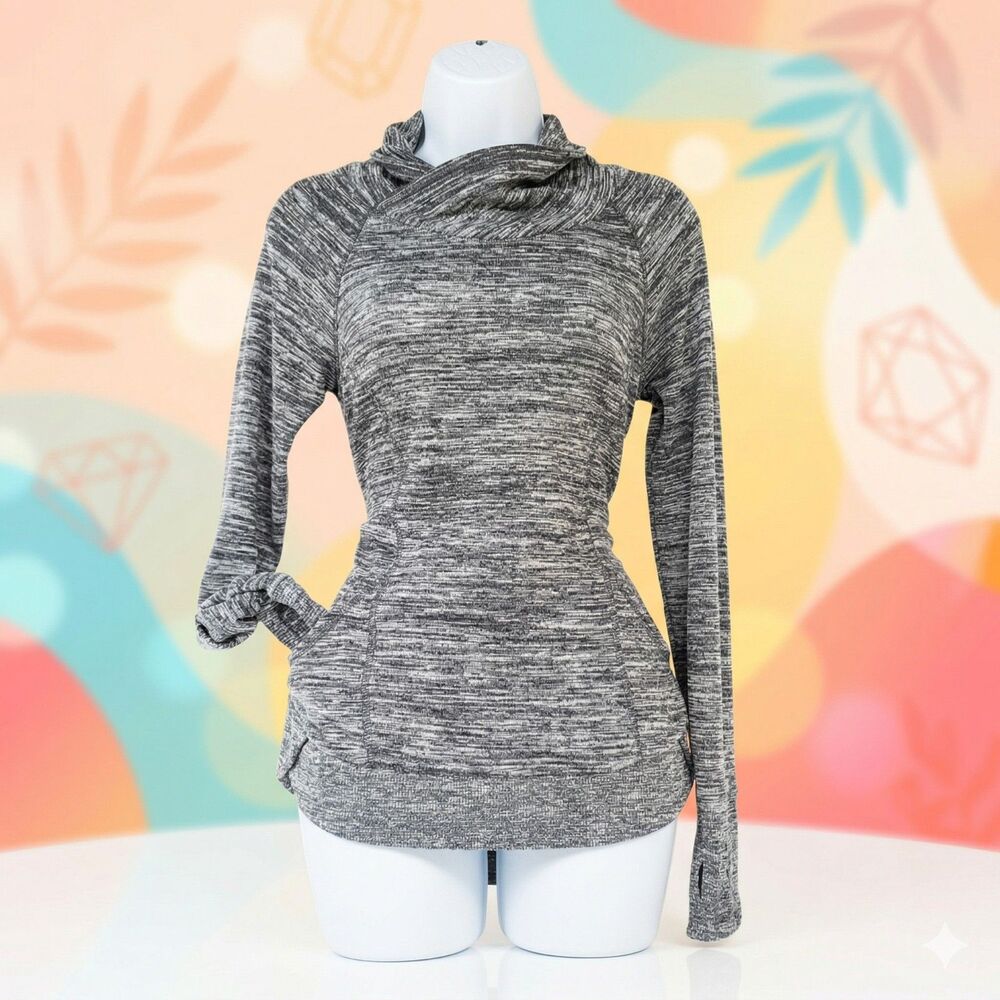 Athleta Heather Grey Space Dye Techie Cowl Neck Sweatshirt Size XXS